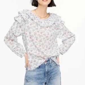 J. Crew Liberty Fabric Ruffle Shoulder Top, Floral Winding Roses Print Size XS